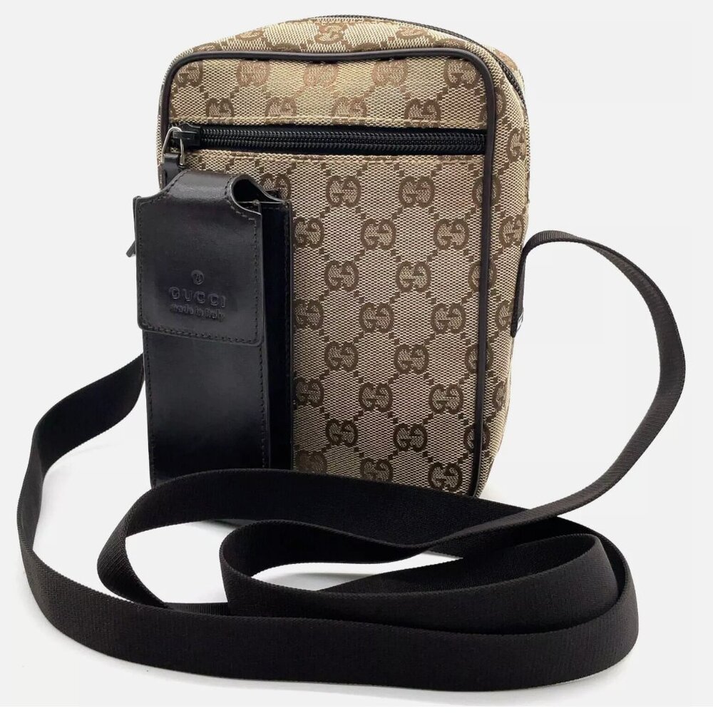 Authentic Gucci Brown Shoulder Bag Crossbody Gg Canvas Leather